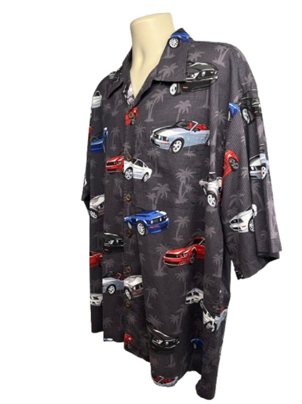 David Carey Vintage Classic Ford Mustang Cars Button Up Camp Shirt 2XL Pocket